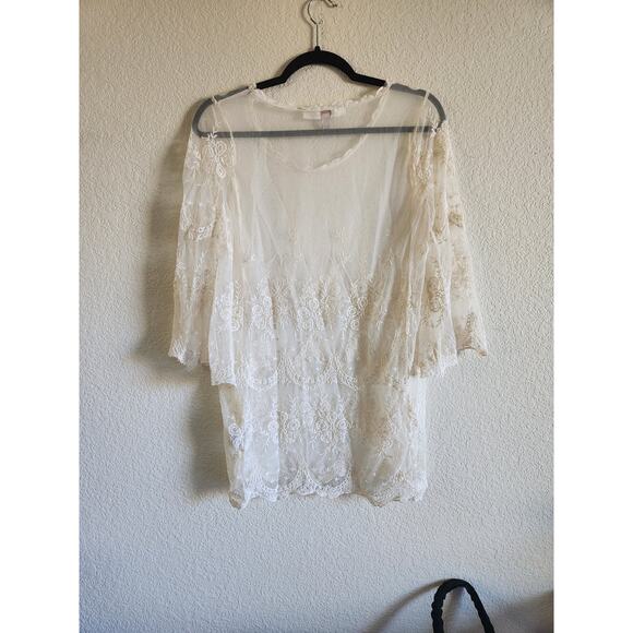 Reckless Angel Women's Lace Embroidered Boho Hippie Oversized Blouse-Medium - Picture 2 of 8